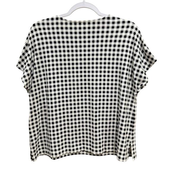 J. Jill Luxe Supima Relaxed Tee Black White Checked Top Women’s Size Petite MP - Picture 2 of 10